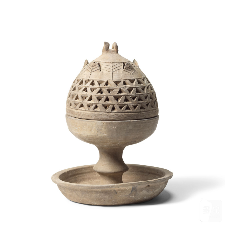 西漢 灰陶博山爐 | A GREY POTTERY INCENSE BURNER AND COVER, BOSHANLU